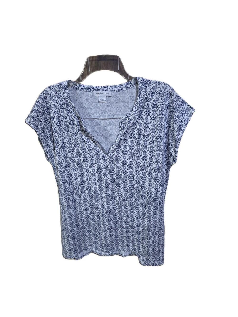 Liz Claiborne Blue & White Top V-Neck